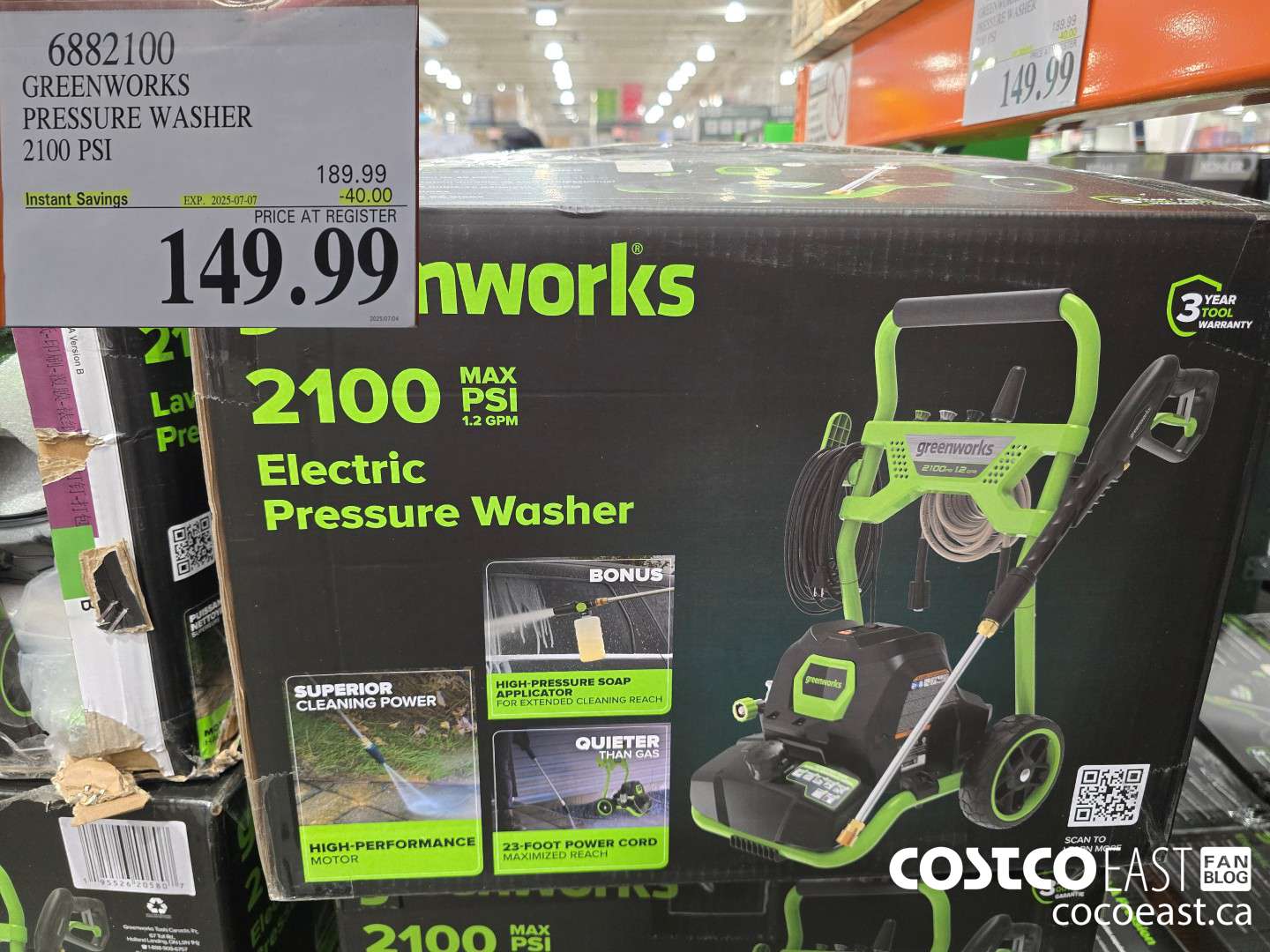 6882100 GREENWORKS PRESSURE WASHER 2100 PST ($40.00 INSTANT SAVINGS EXPIRES ON 2025-07-07) $149.99