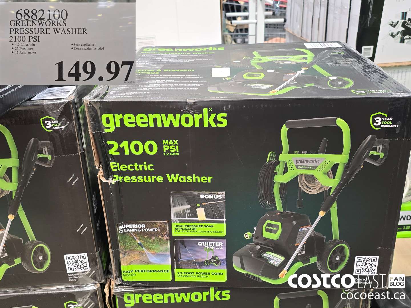 6882100 GREENWORKS PRESSURE WASHER 2100 PST $149.97