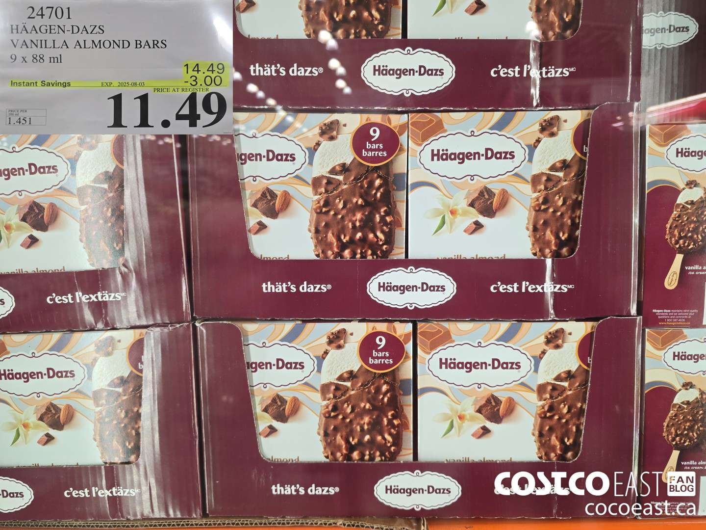 24701 HAAGAN-DAZS VANILLA ALMOND BARS 9 X 88 ML ($3.00 INSTANT SAVINGS EXPIRES ON 2025-08-03) $11.49