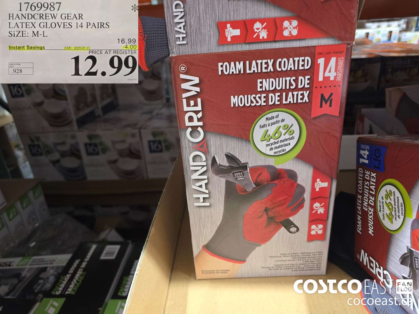 1769987 HANDCREW GEAR LATEX GLOVES 14 PAIRS SIZE: M-L ($4.00 INSTANT SAVINGS EXPIRES ON 2025-07-13) $12.99