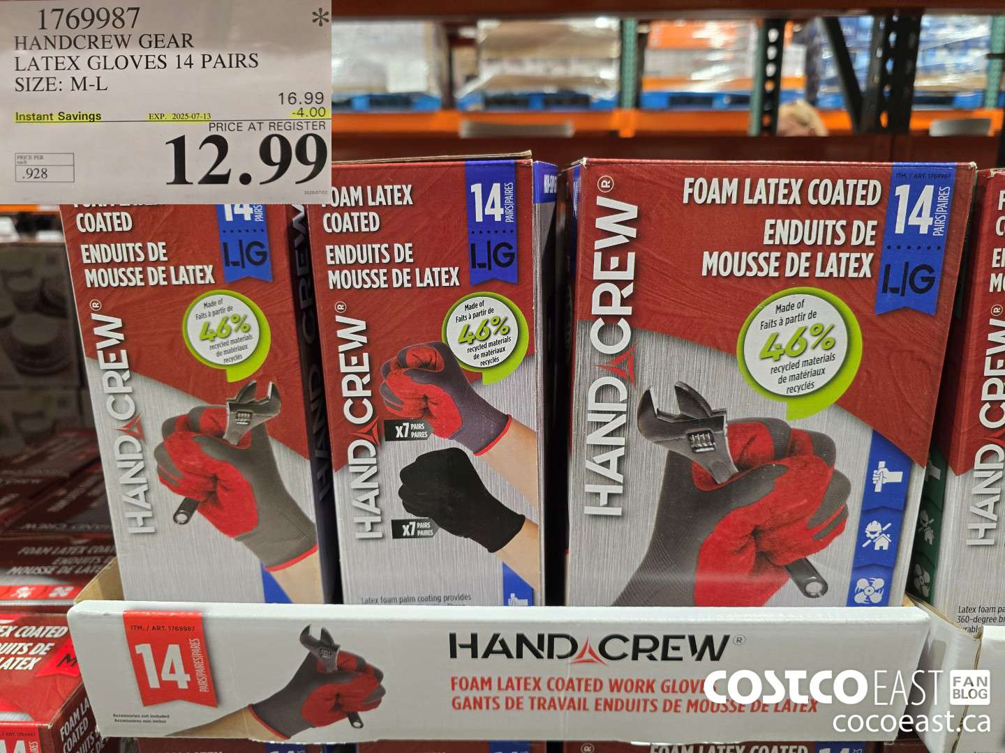 1769987 HANDCREW GEAR LATEX GLOVES 14 PAIRS SIZE: M-L ($4.00 INSTANT SAVINGS EXPIRES ON 2025-07-13) $12.99