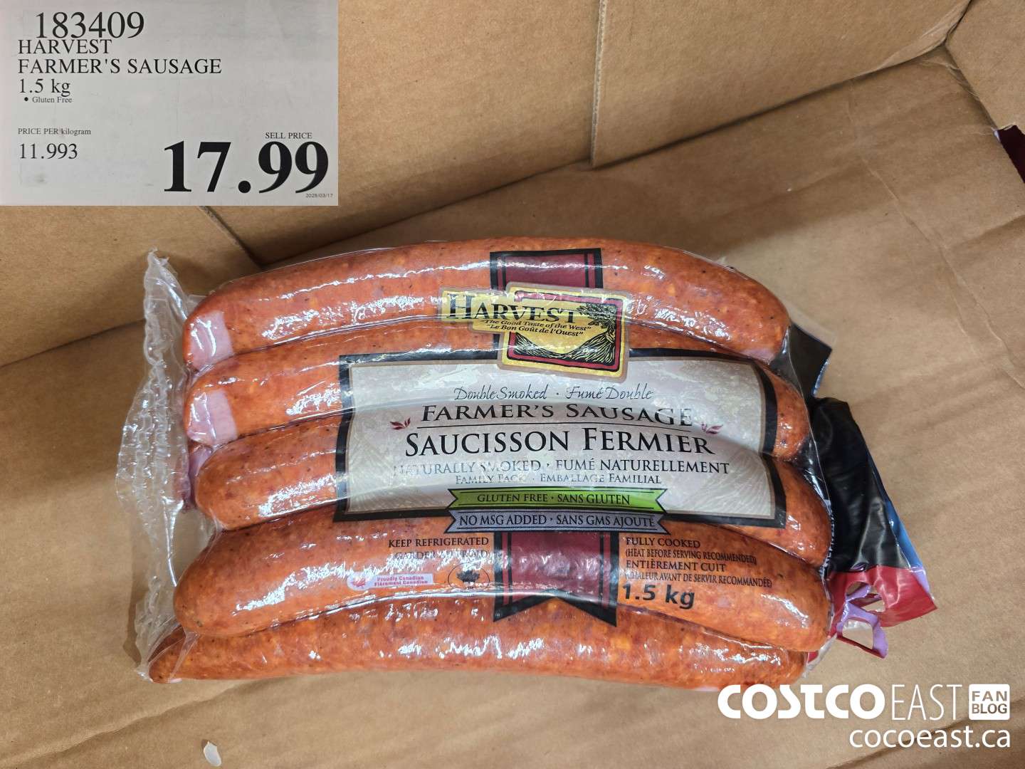 183409 HARVEST FARMERS SAUSAGE 1.5 KG $17.99