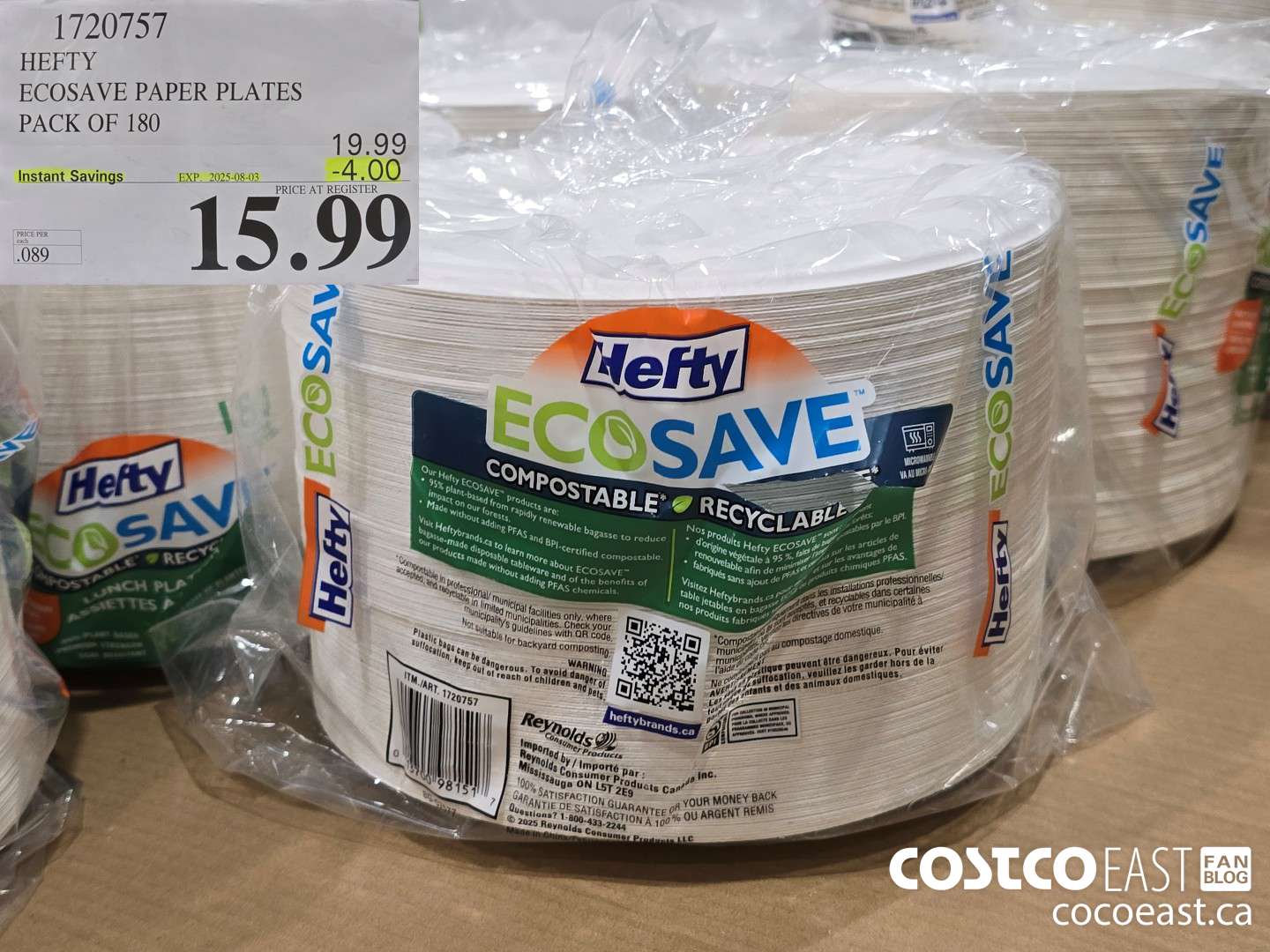 1720757 HEFTY ECOSAVE PAPER PLATES PACK OF 180 ($4.00 INSTANT SAVINGS EXPIRES ON 2025-08-03) $15.99