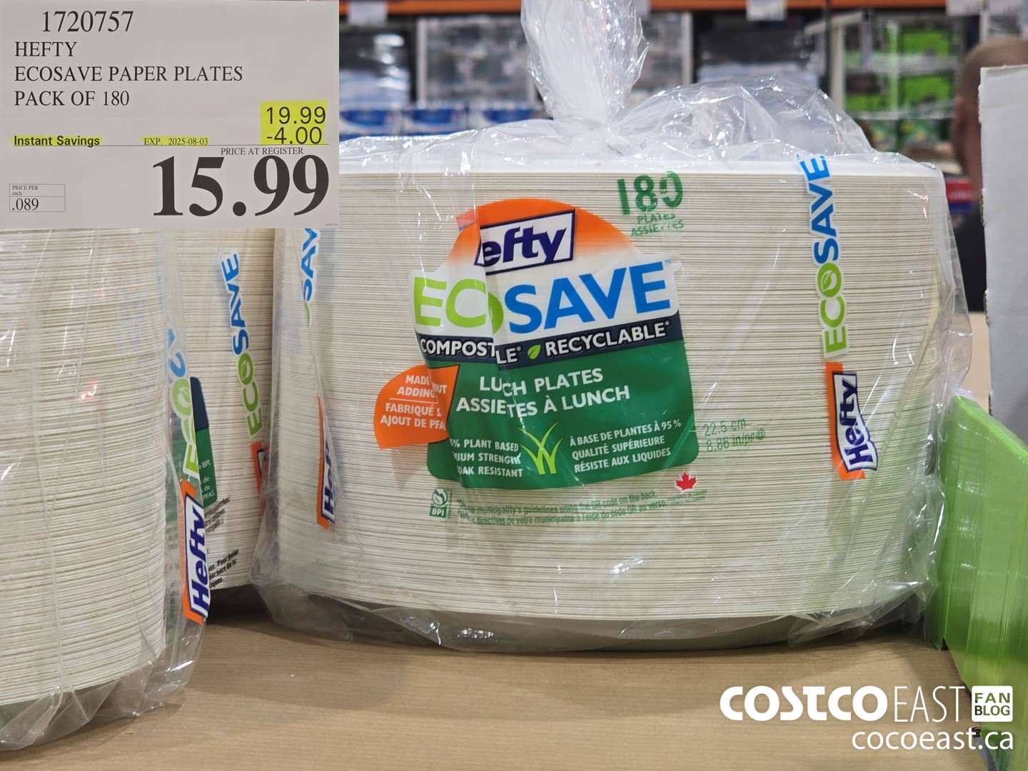 1720757 HEFTY ECOSAVE PAPER PLATES PACK OF 180 ($4.00 INSTANT SAVINGS EXPIRES ON 2025-08-03) $15.99