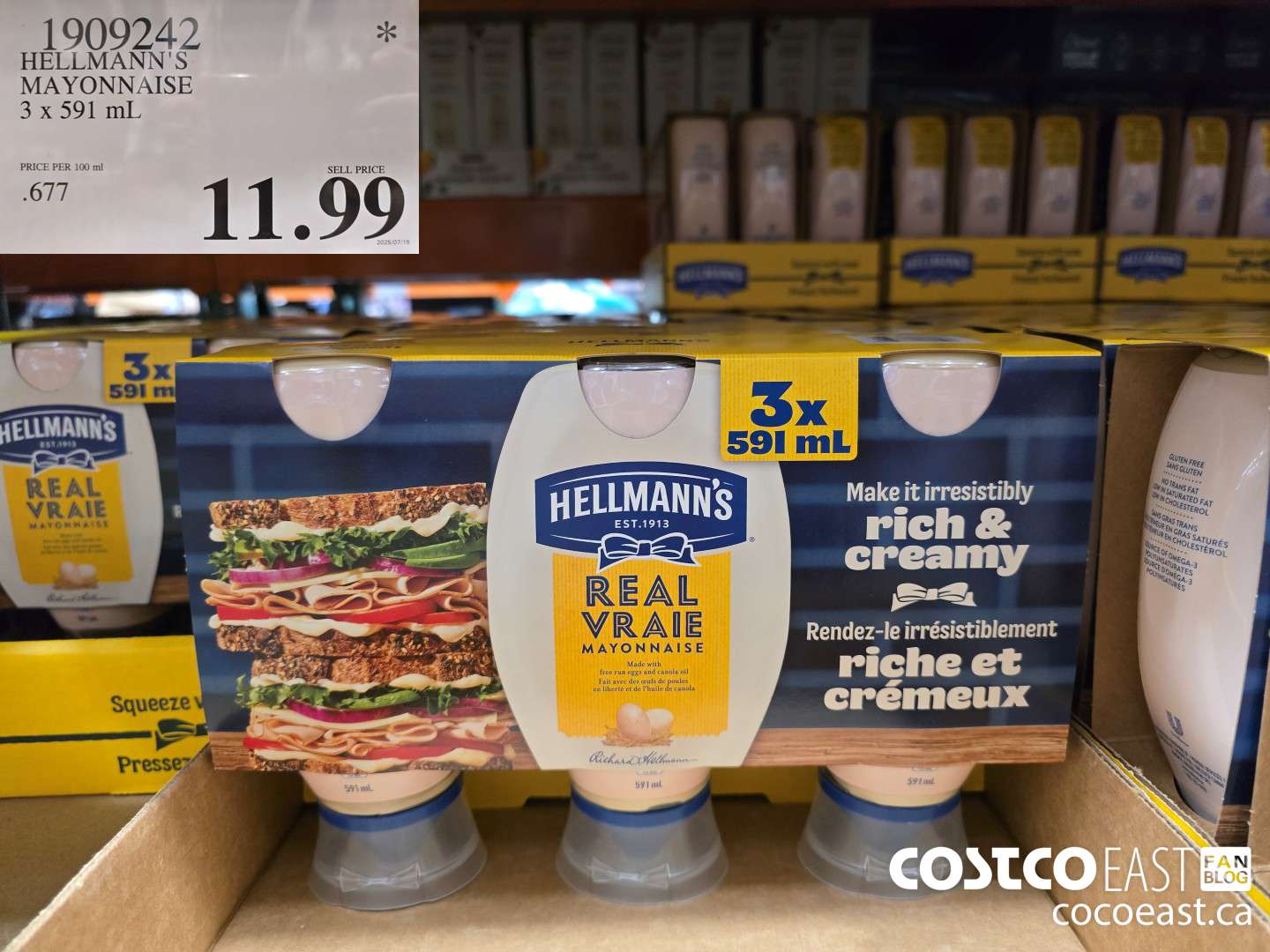 1909242 HELLMANN'S MAYONNAISE 3 x 591 mL $11.99