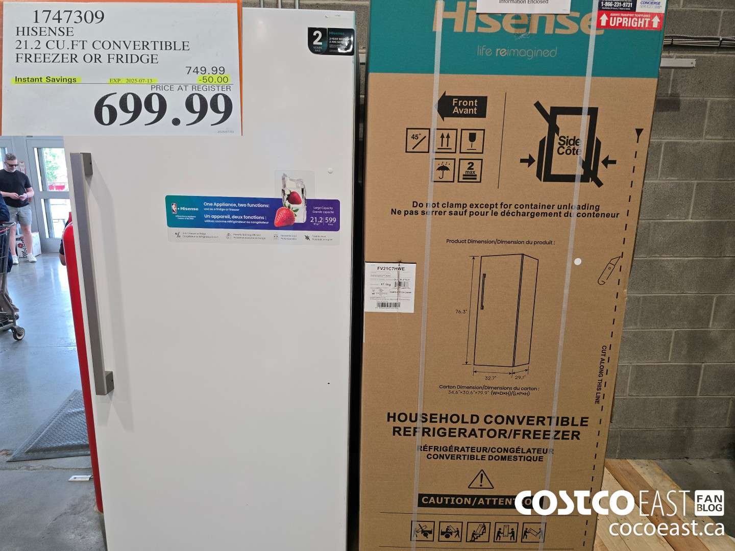 1747309 HISENSE 21.2 CU.FT CONVERTIBLE FREEZER OR FRIDGE ($50.00 INSTANT SAVINGS EXPIRES ON 2025-07-13) $699.99