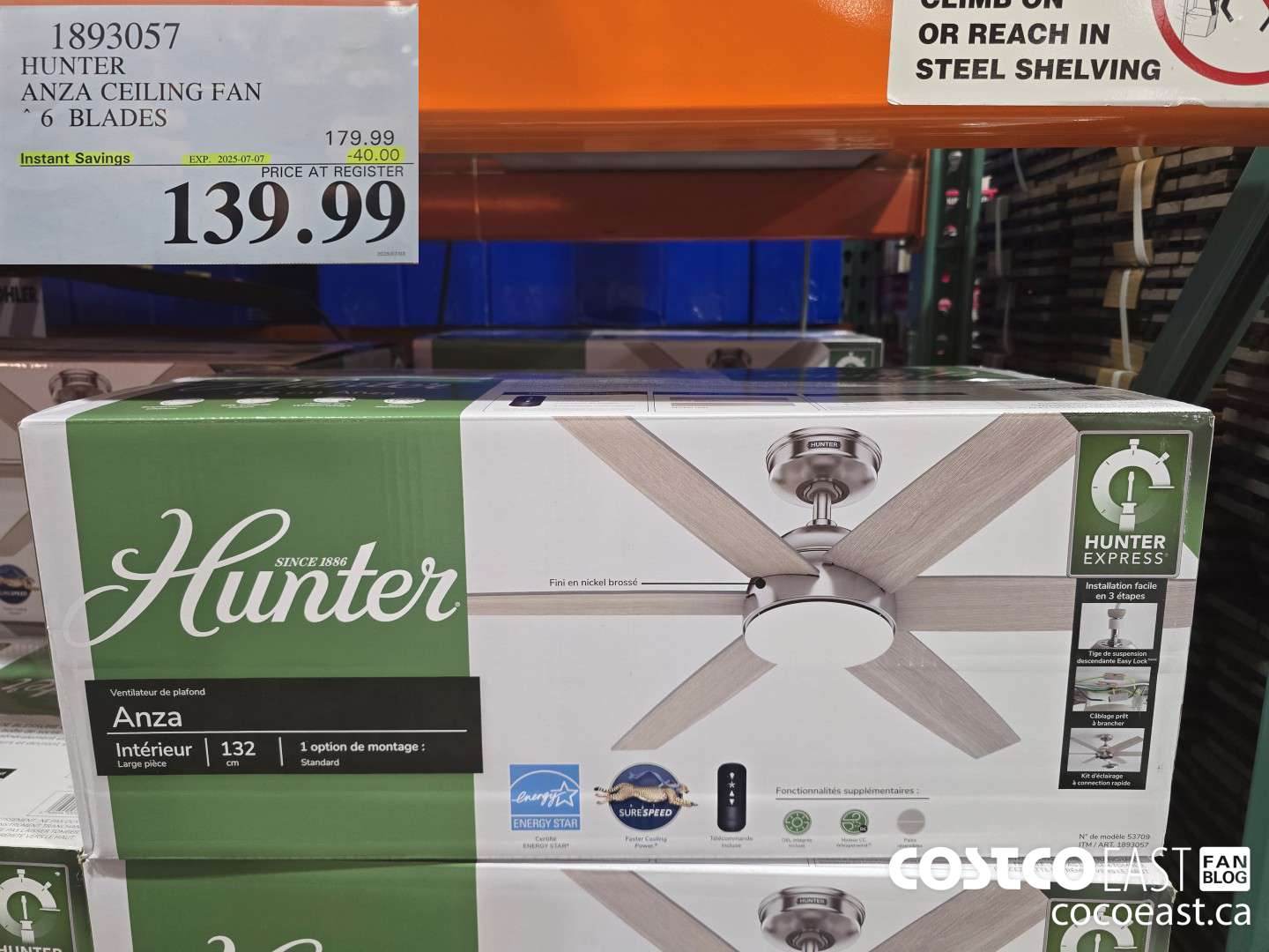 1893057 HUNTER ANZA CEILING FAN 6 BLADES ($40.00 INSTANT SAVINGS EXPIRES ON 2025-07-07) $139.99