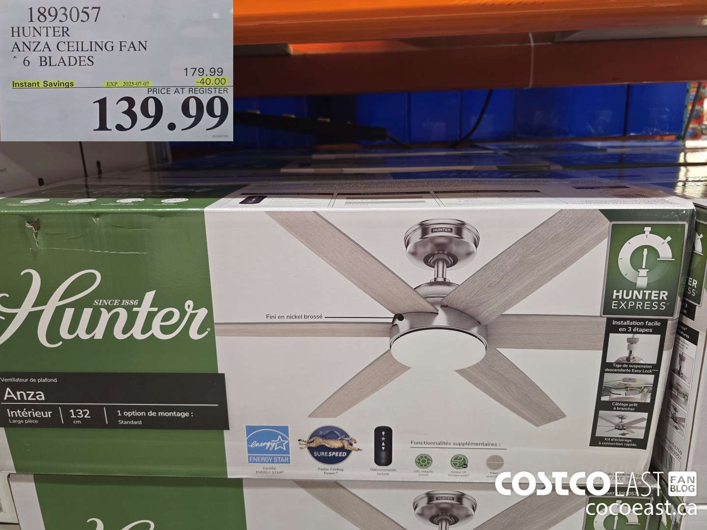 1893057 HUNTER ANZA CEILING FAN 6 BLADES ($40.00 INSTANT SAVINGS EXPIRES ON 2025-07-07) $139.99