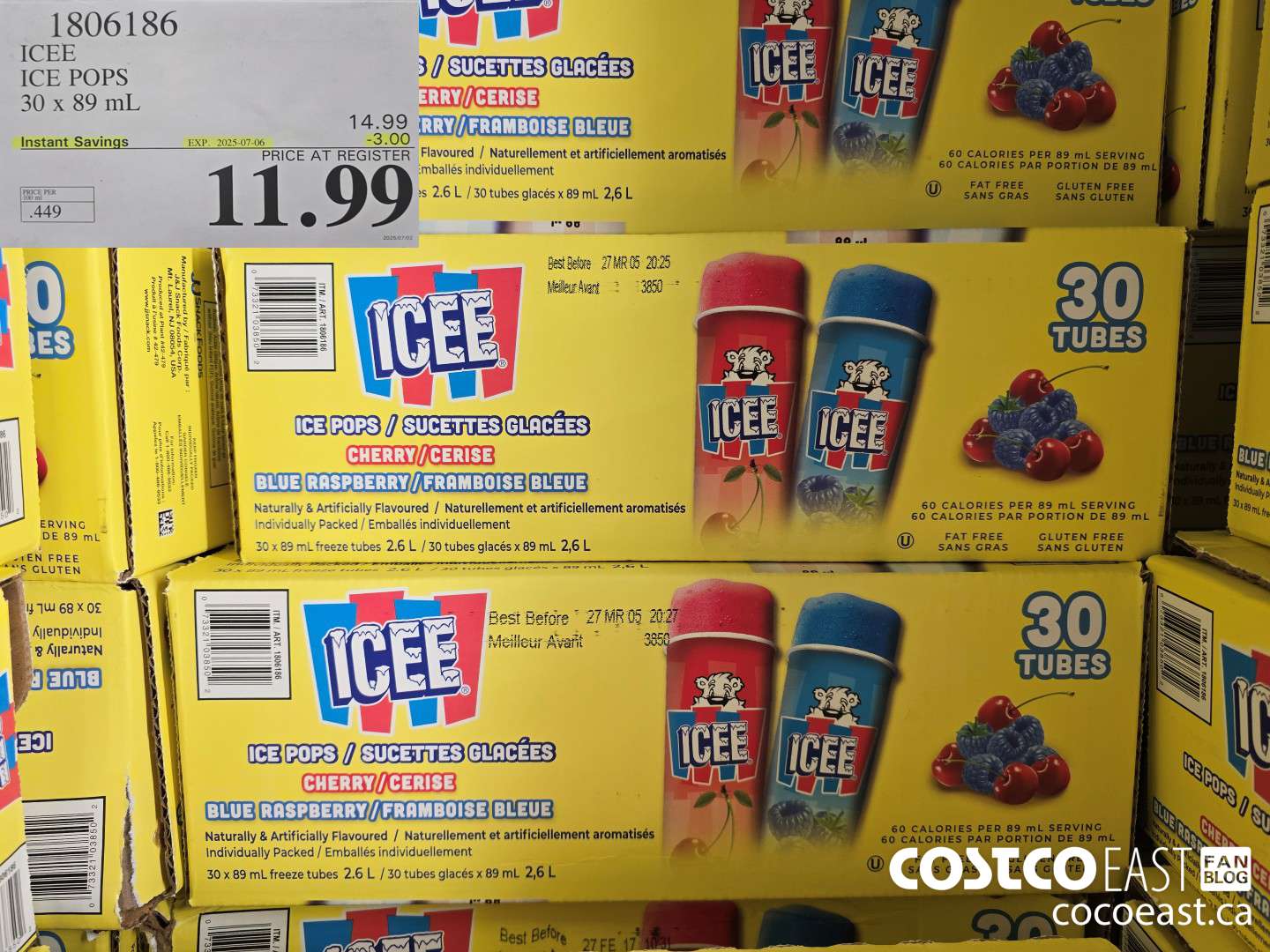 1806186 ICEE ICE POPS 30 x 89 mL ($3.00 INSTANT SAVINGS EXPIRES ON 2025-07-06) $11.99