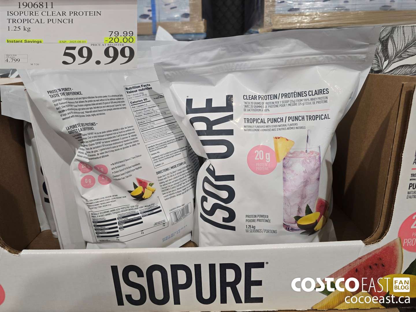 1906811 ISOPURE CLEAR PROTEIN TROPICAL PUNCH 1.25 KG ($20.00 INSTANT SAVINGS EXPIRES ON 2025-08-03) $59.99
