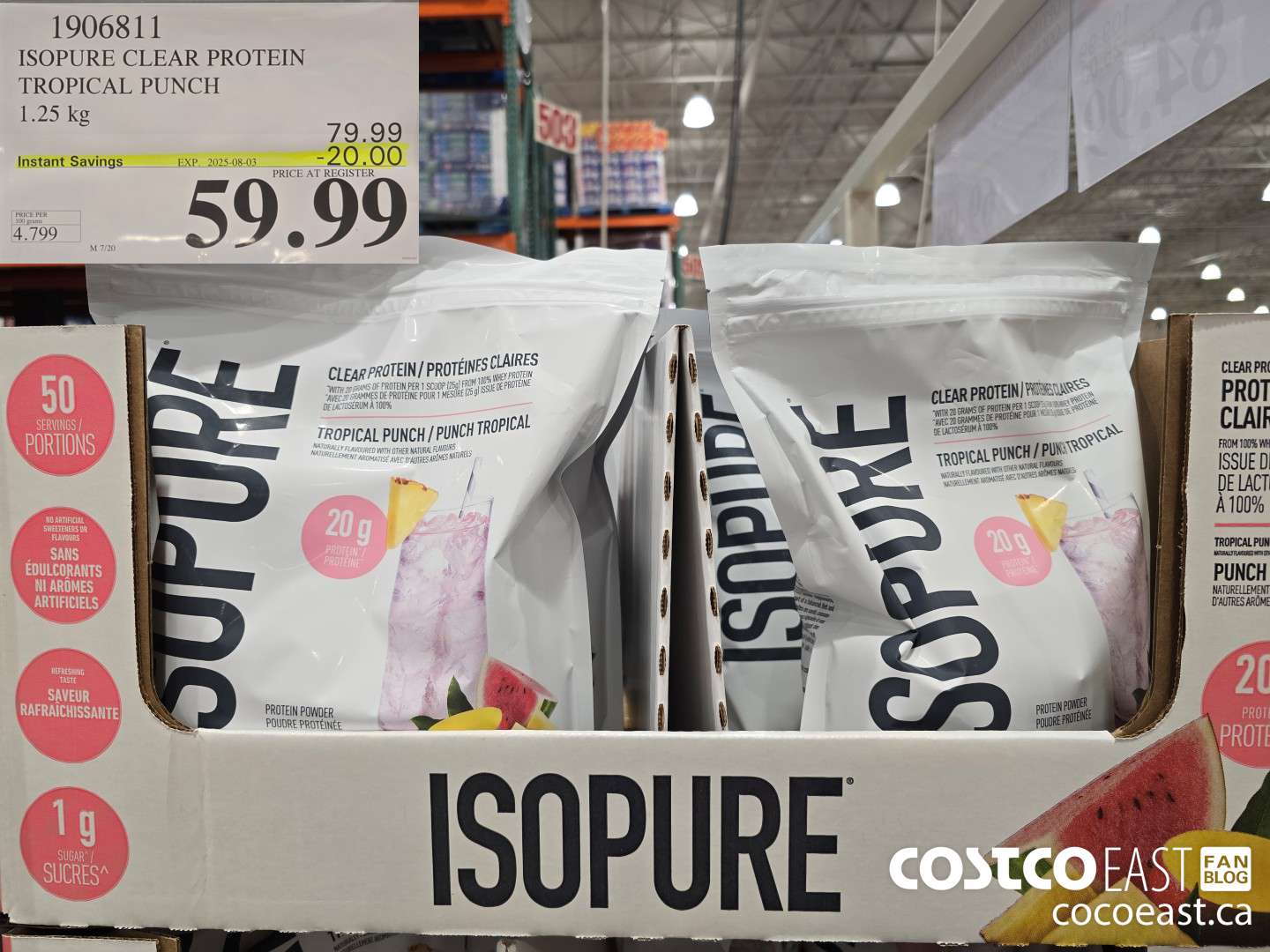 1906811 ISOPURE CLEAR PROTEIN TROPICAL PUNCH 1.25 KG ($20.00 INSTANT SAVINGS EXPIRES ON 2025-08-03) $59.99