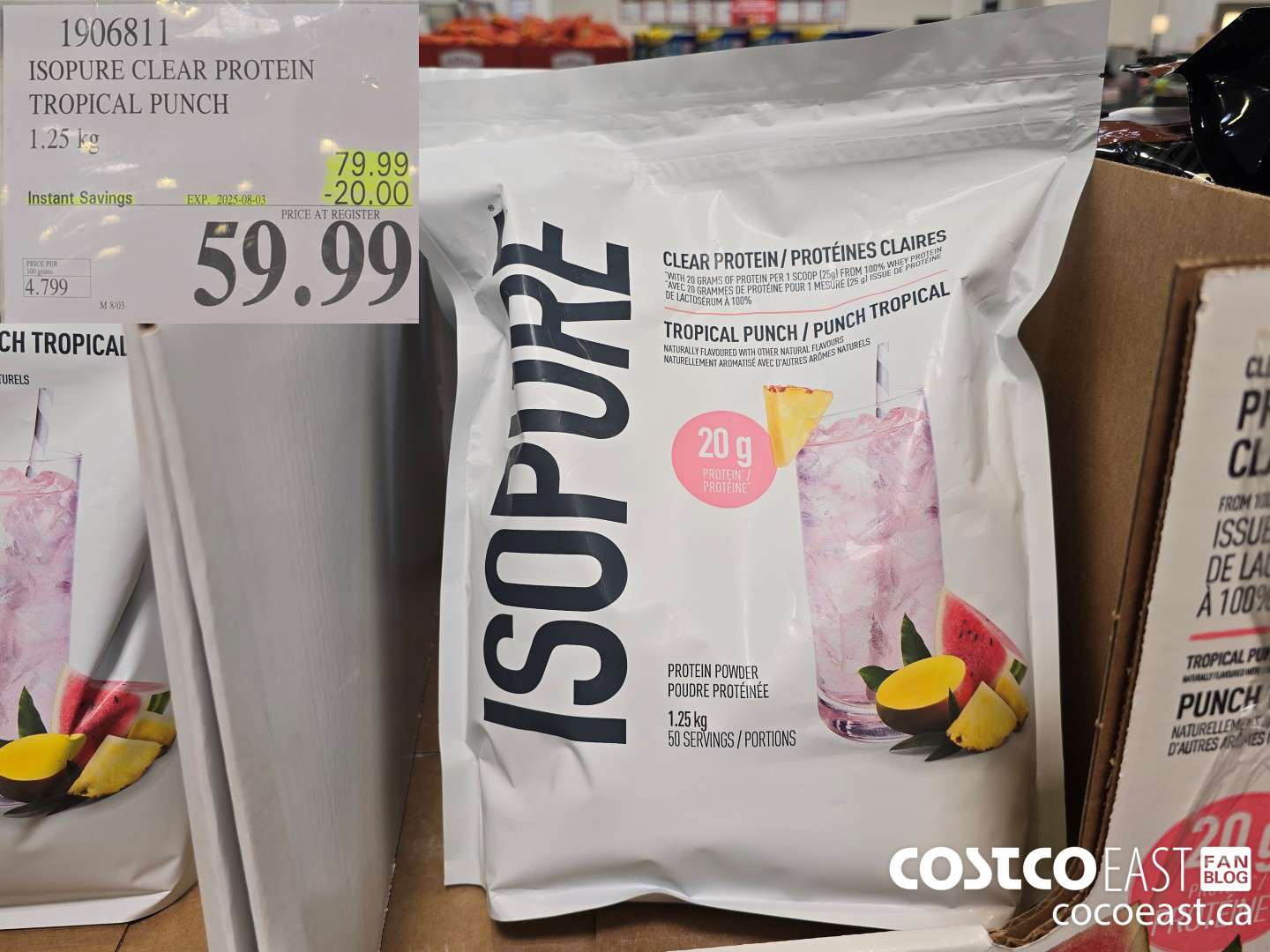 1906811 ISOPURE CLEAR PROTEIN TROPICAL PUNCH 1.25 KG ($20.00 INSTANT SAVINGS EXPIRES ON 2025-08-03) $59.99