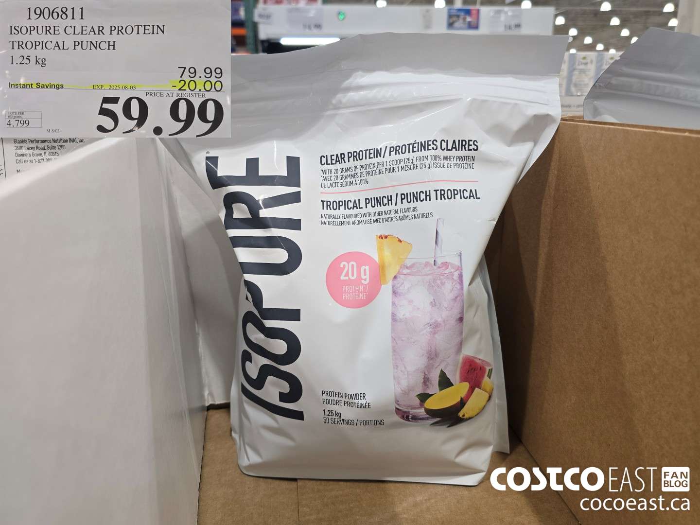 1906811 ISOPURE CLEAR PROTEIN TROPICAL PUNCH 1.25 KG ($20.00 INSTANT SAVINGS EXPIRES ON 2025-08-03) $59.99