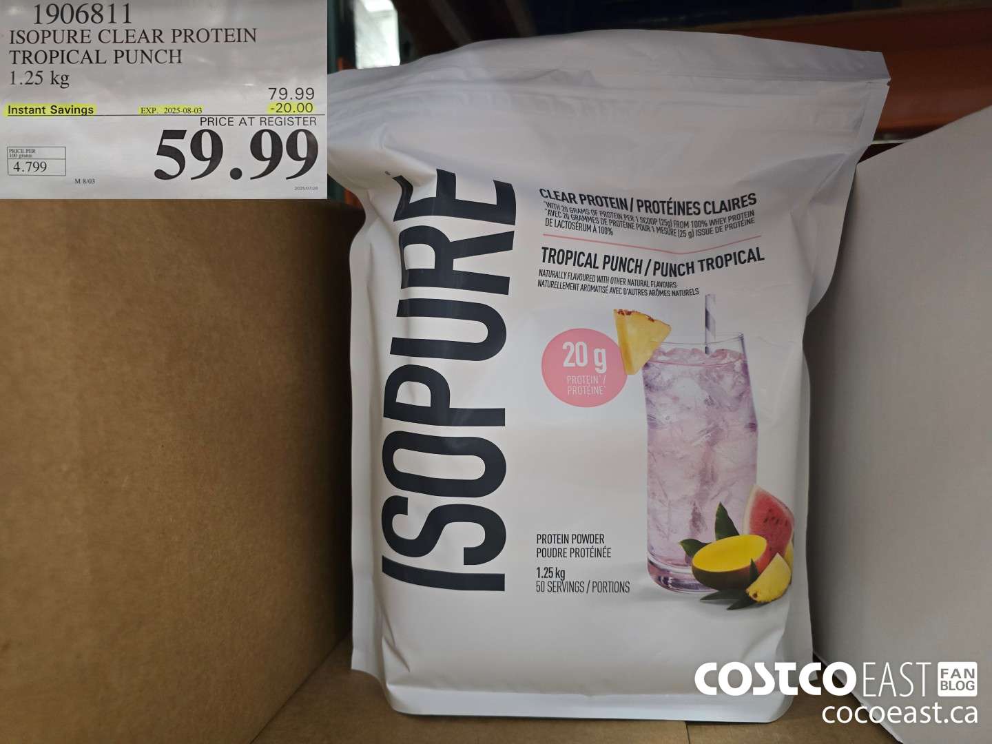 1906811 ISOPURE CLEAR PROTEIN TROPICAL PUNCH 1.25 KG ($20.00 INSTANT SAVINGS EXPIRES ON 2025-08-03) $59.99
