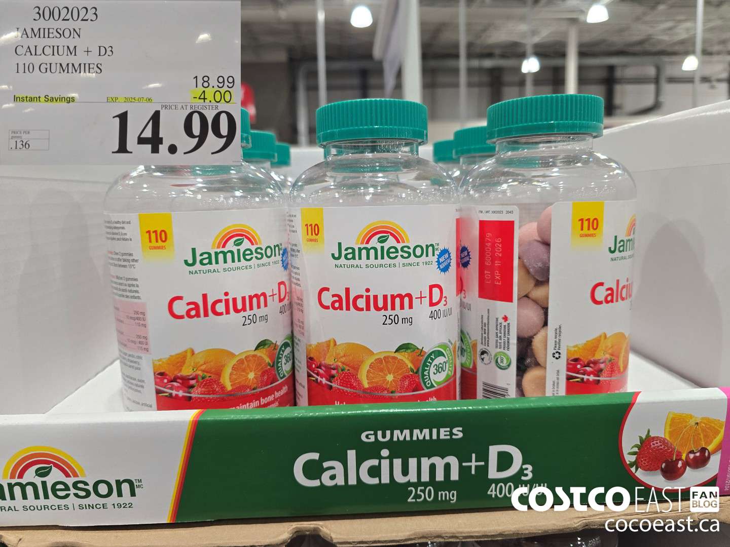 3002023 JAMIESON CALCIUM 250MG+D3 400IU 110 GUMMIES ($4.00 INSTANT SAVINGS EXPIRES ON 2025-07-06) $14.99