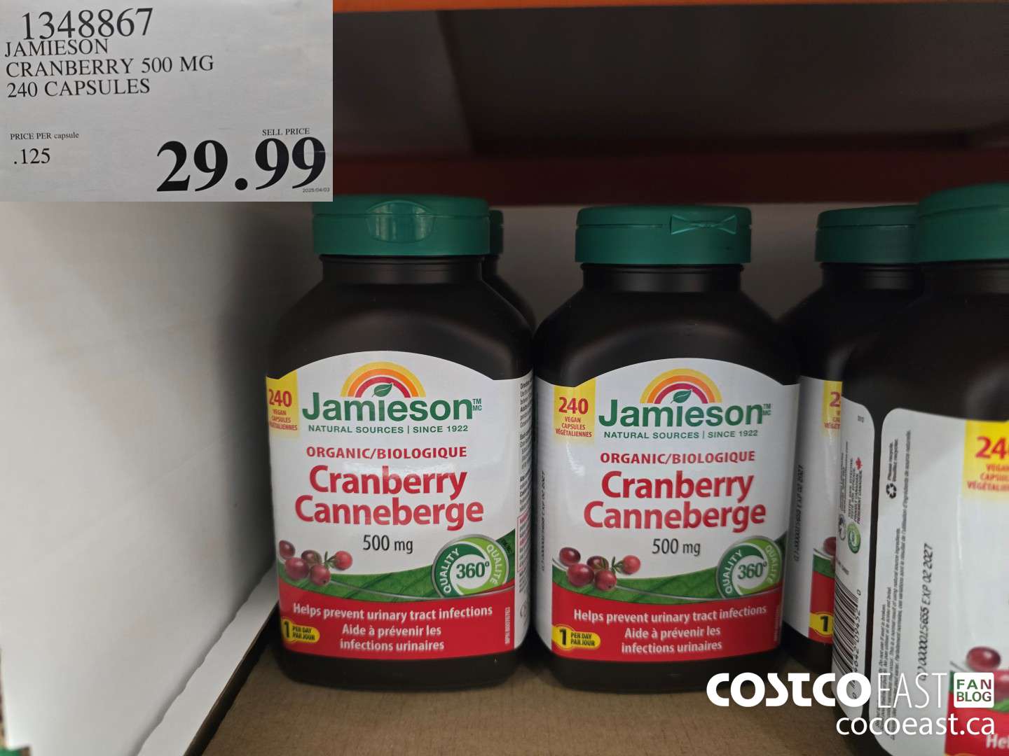 1348867 JAMIESON CRANBERRY 500MG 240 CAPSULES $29.99