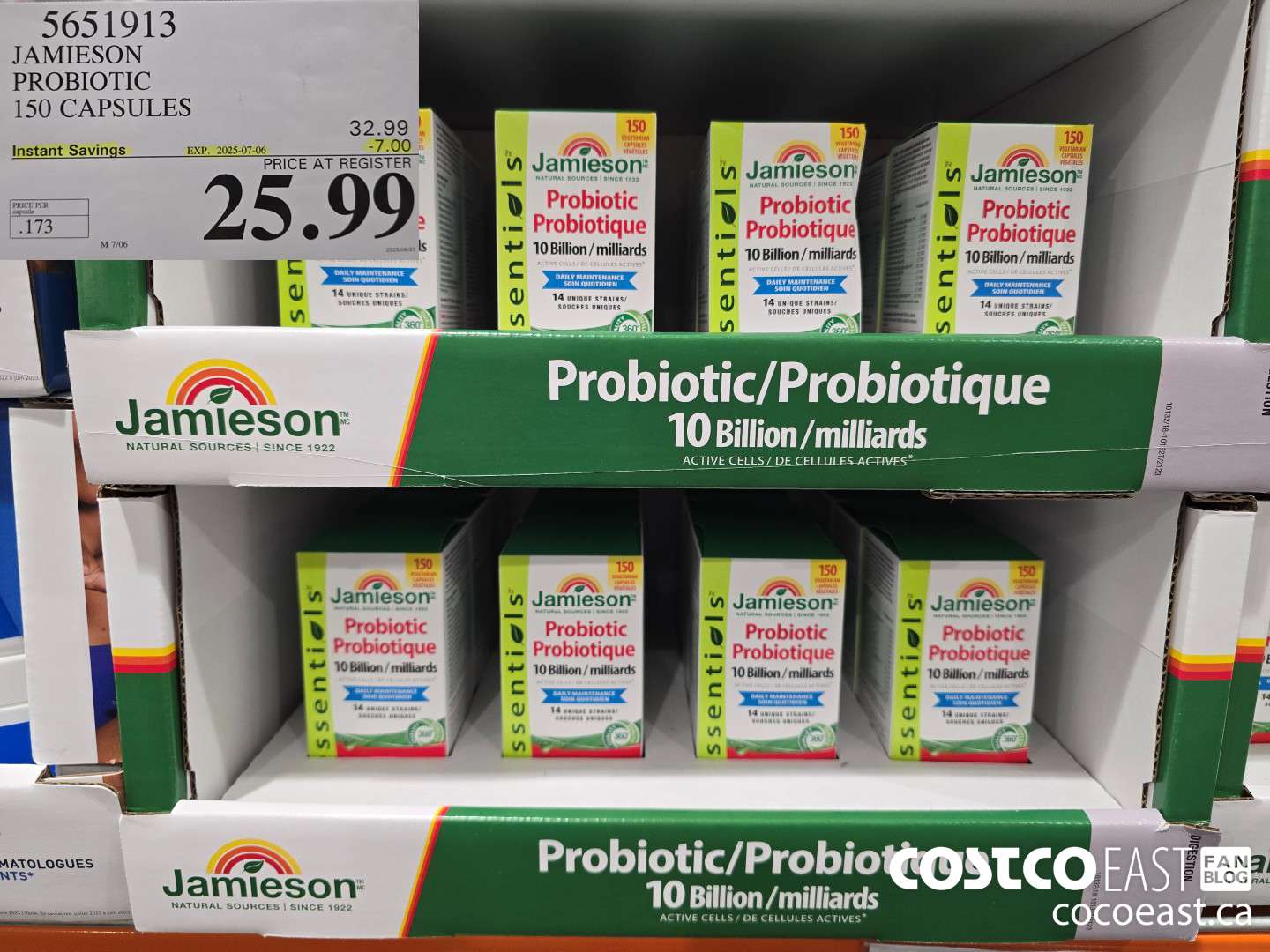 5651913 JAMIESON PROBIOTIC 10 BILLION 150 CAPSULES ($7.00 INSTANT SAVINGS EXPIRES ON 2025-07-06) $25.99