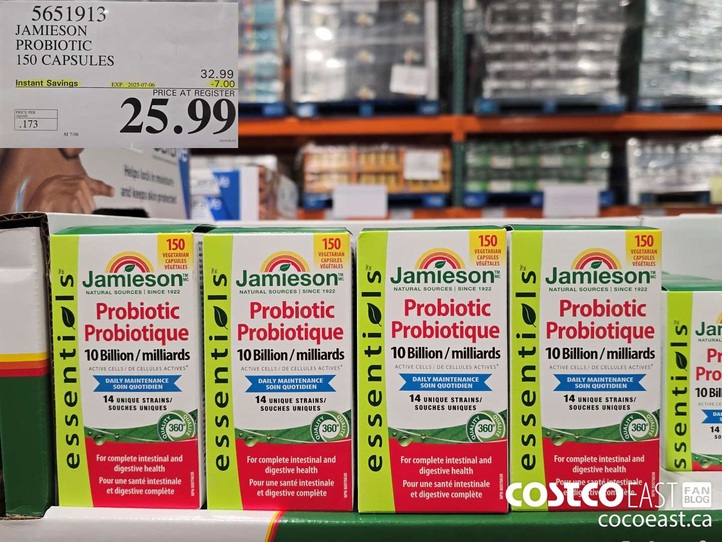 5651913 JAMIESON PROBIOTIC 10 BILLION 150 CAPSULES ($7.00 INSTANT SAVINGS EXPIRES ON 2025-07-06) $25.99