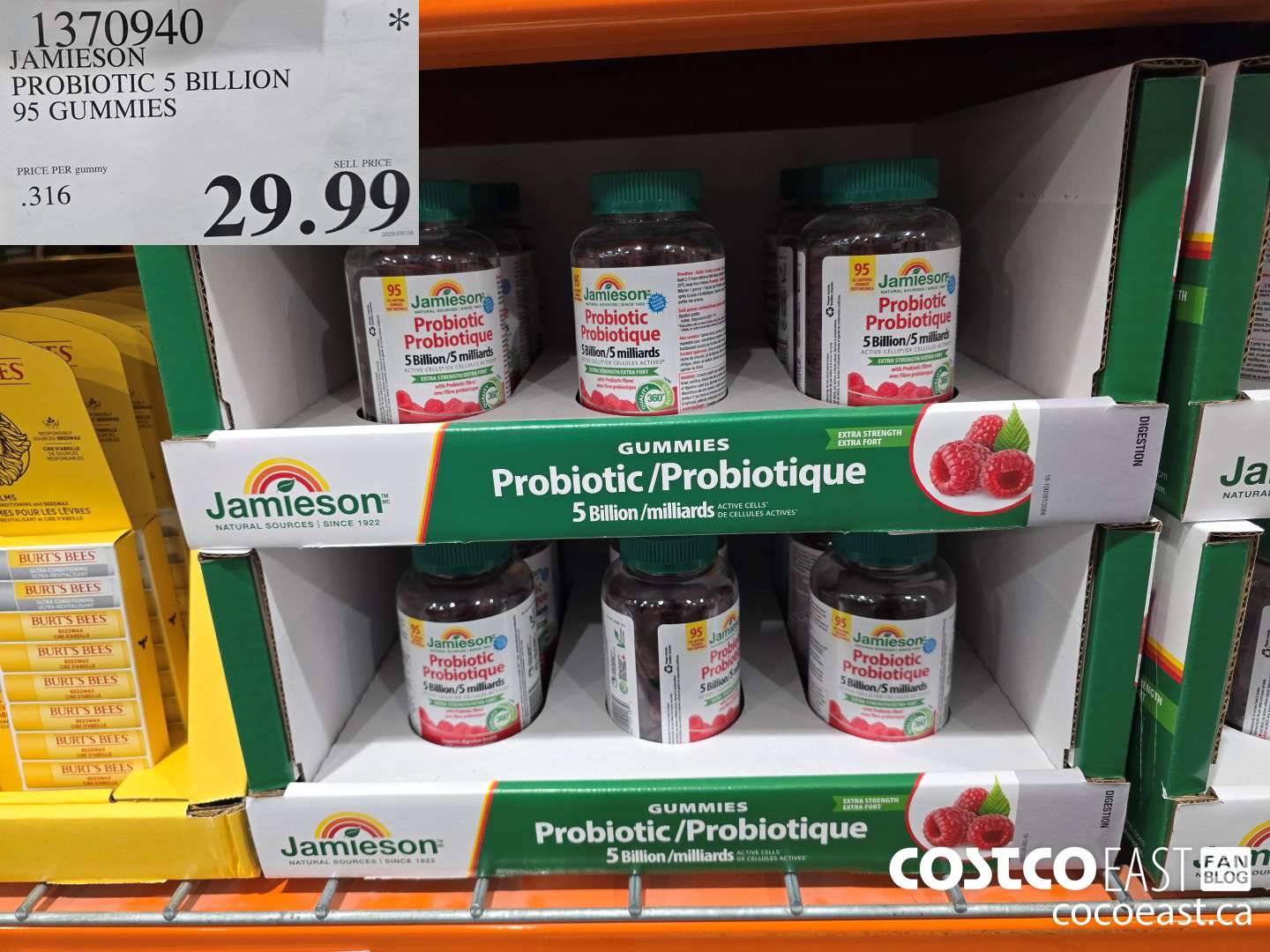 1370940 JAMIESON PROBIOTIC 5 BILLION 95 GUMMIES $29.99