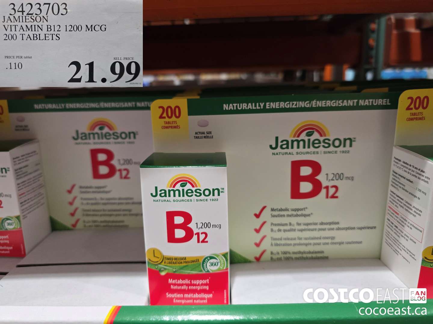 3423703 JAMIESON VITAMIN B12 1200MCG 200 TABLETS $21.99