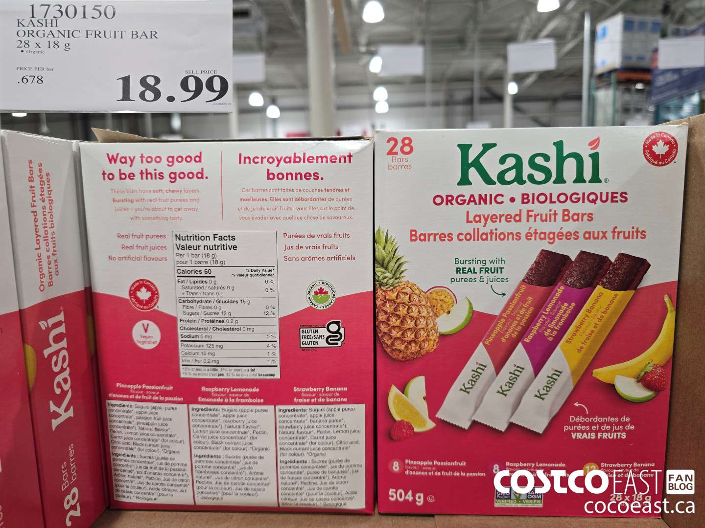 1730150 KASHI ORGANIC FRUIT BAR 28 x 18g $18.99