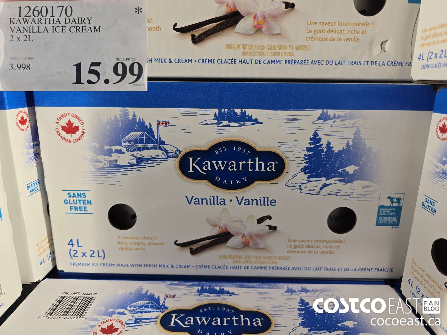 1260170 KAWARTHA DAIRY VANILLA ICE CREAM 2 X 2L $15.99