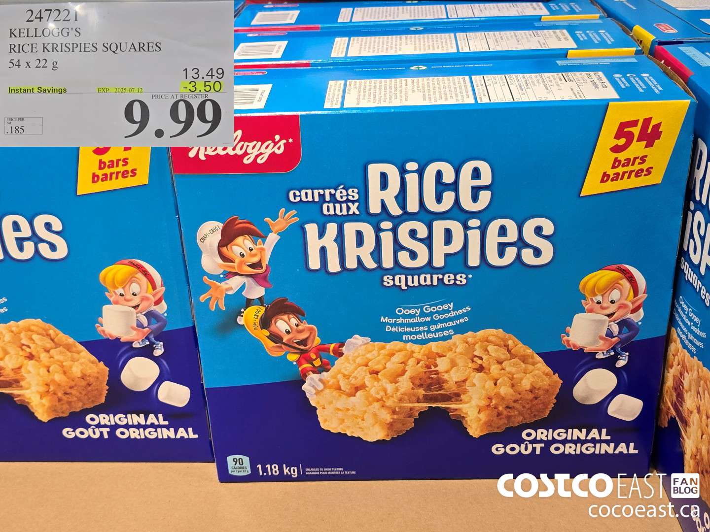 247221 KELLOGG'S RICE KRISPIES SQUARES 54 X 22 G ($3.50 INSTANT SAVINGS EXPIRES ON 2025-07-12) $9.99