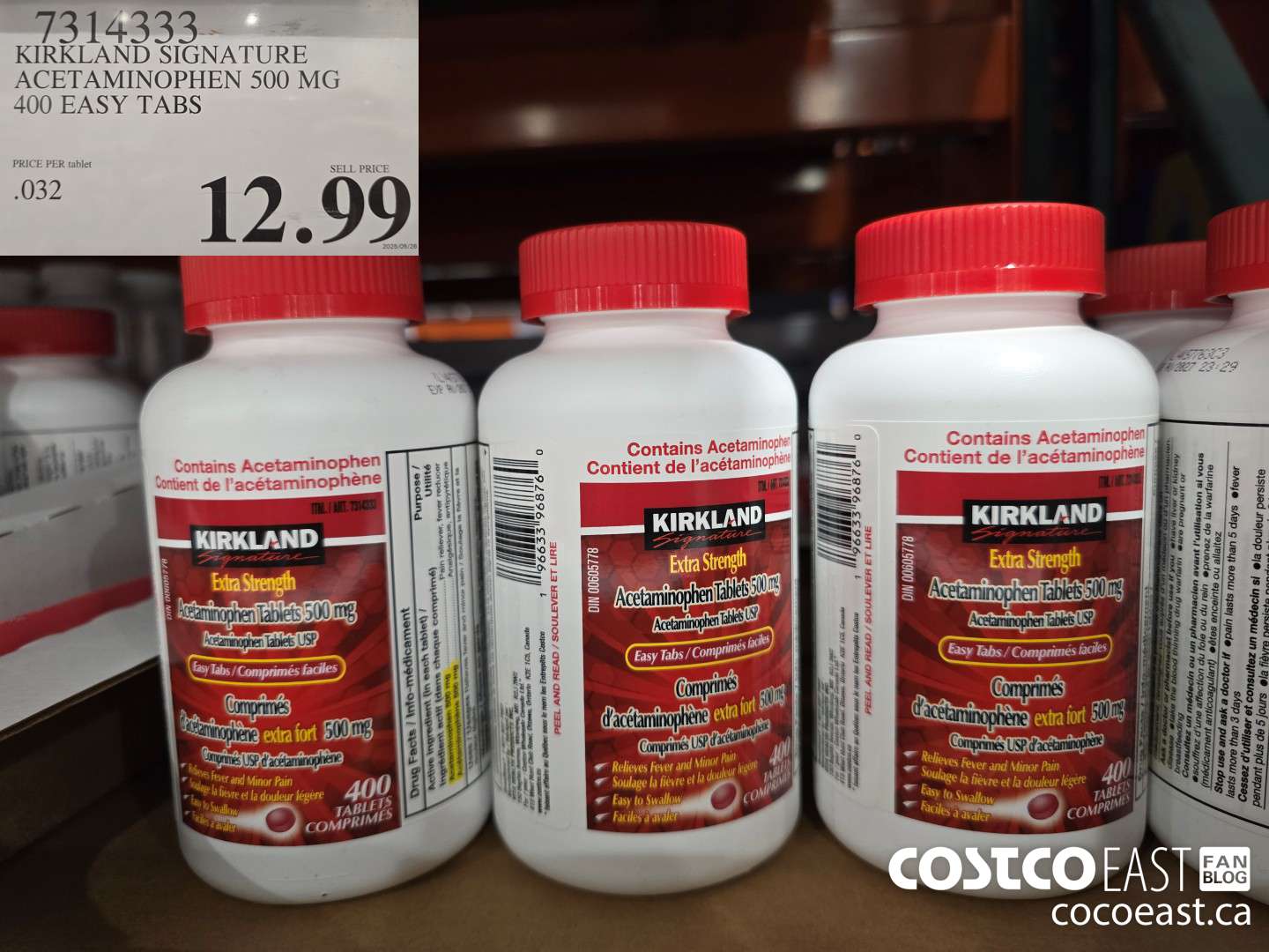 7314333 KIRKLAND SIGNATURE ACETAMINOPHEN 500MG 400 EASY TABS $12.99