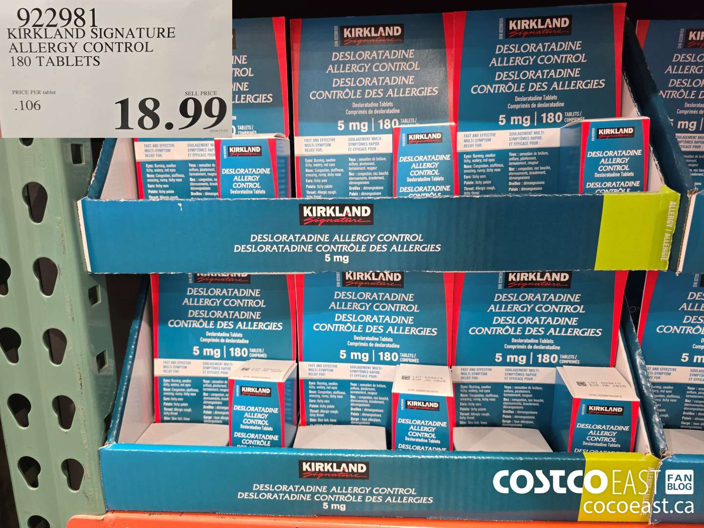 922981 KIRKLAND SIGNATURE ALLERGY CONTROL 180 TABLETS $18.99
