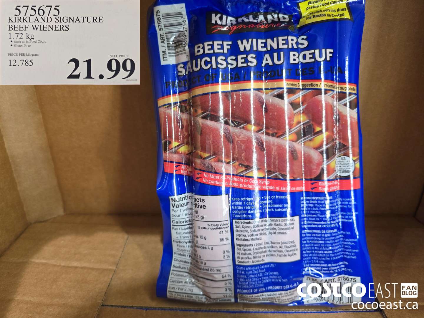 575675 KIRKLAND SIGNATURE BEEF WIENERS 1.72 KG $21.99