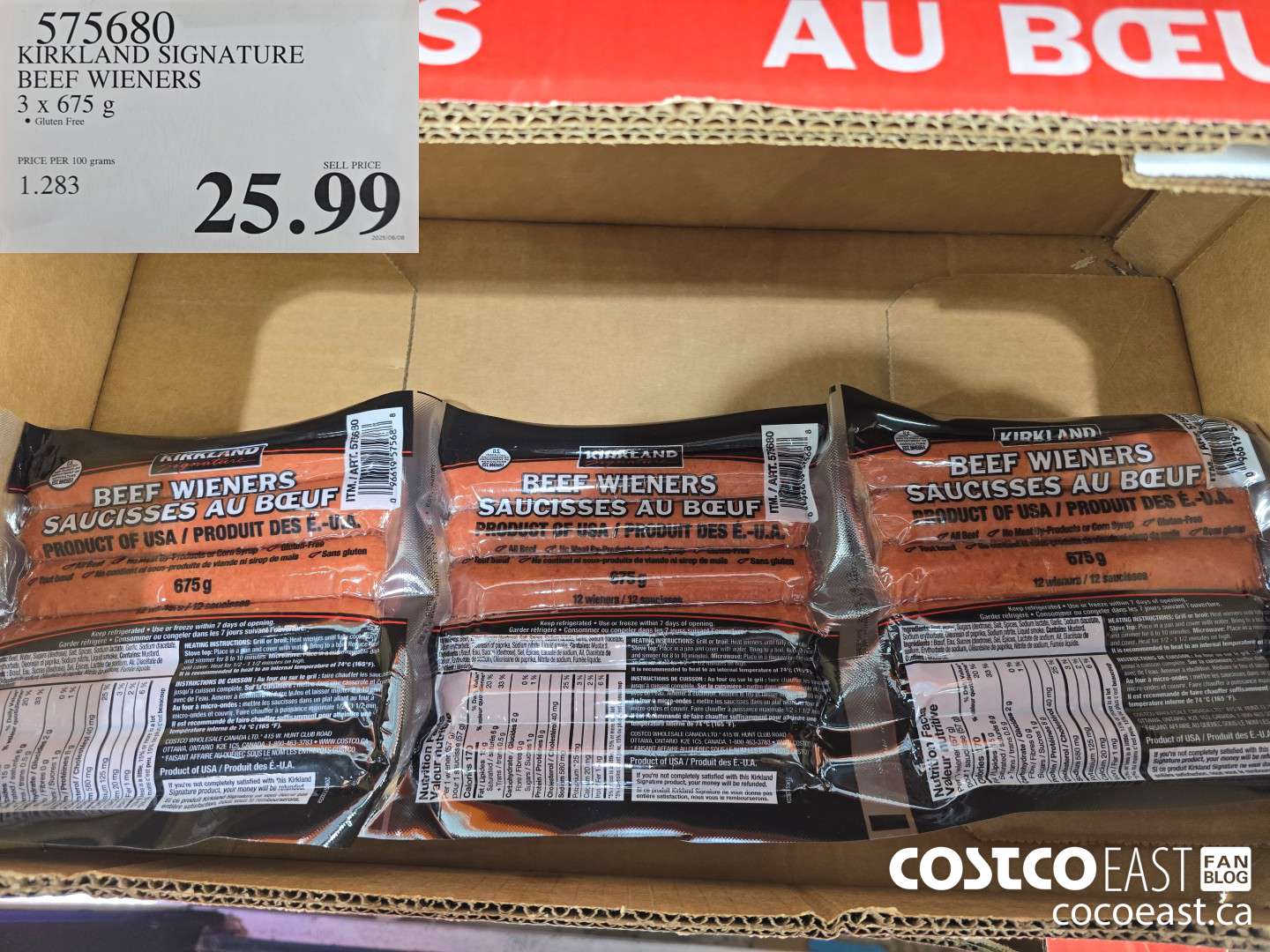 575680 KIRKLAND SIGNATURE BEEF WIENERS 3 x 675 g $25.99