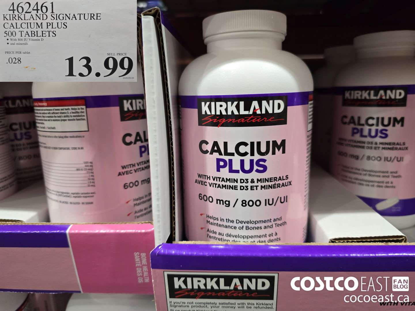 462461 KIRKLAND SIGNATURE CALCIUM PLUS 500 TABLETS $13.99