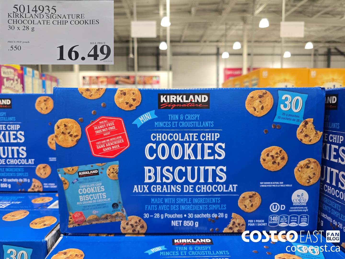 5014935 KIRKLAND SIGNATURE CHOCOLATE CHIP COOKIES 30 X 28 G $16.49