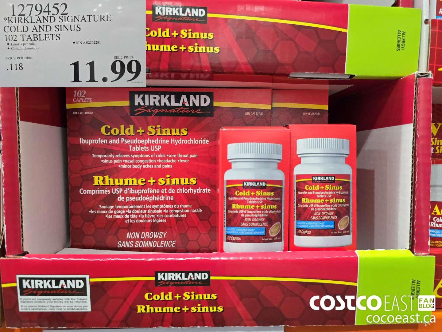 1279452 KIRKLAND SIGNATURE COLD AND SINUS 102 CAPLETS $11.99