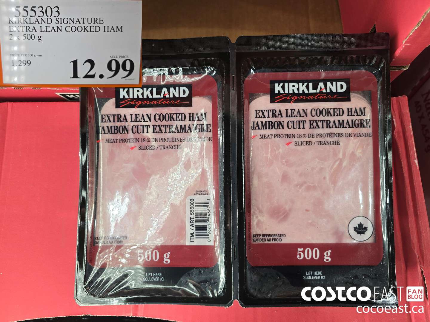 555303 KIRKLAND SIGNATURE EXTRA LEAN COOKED HAM 2 X 500G $12.99