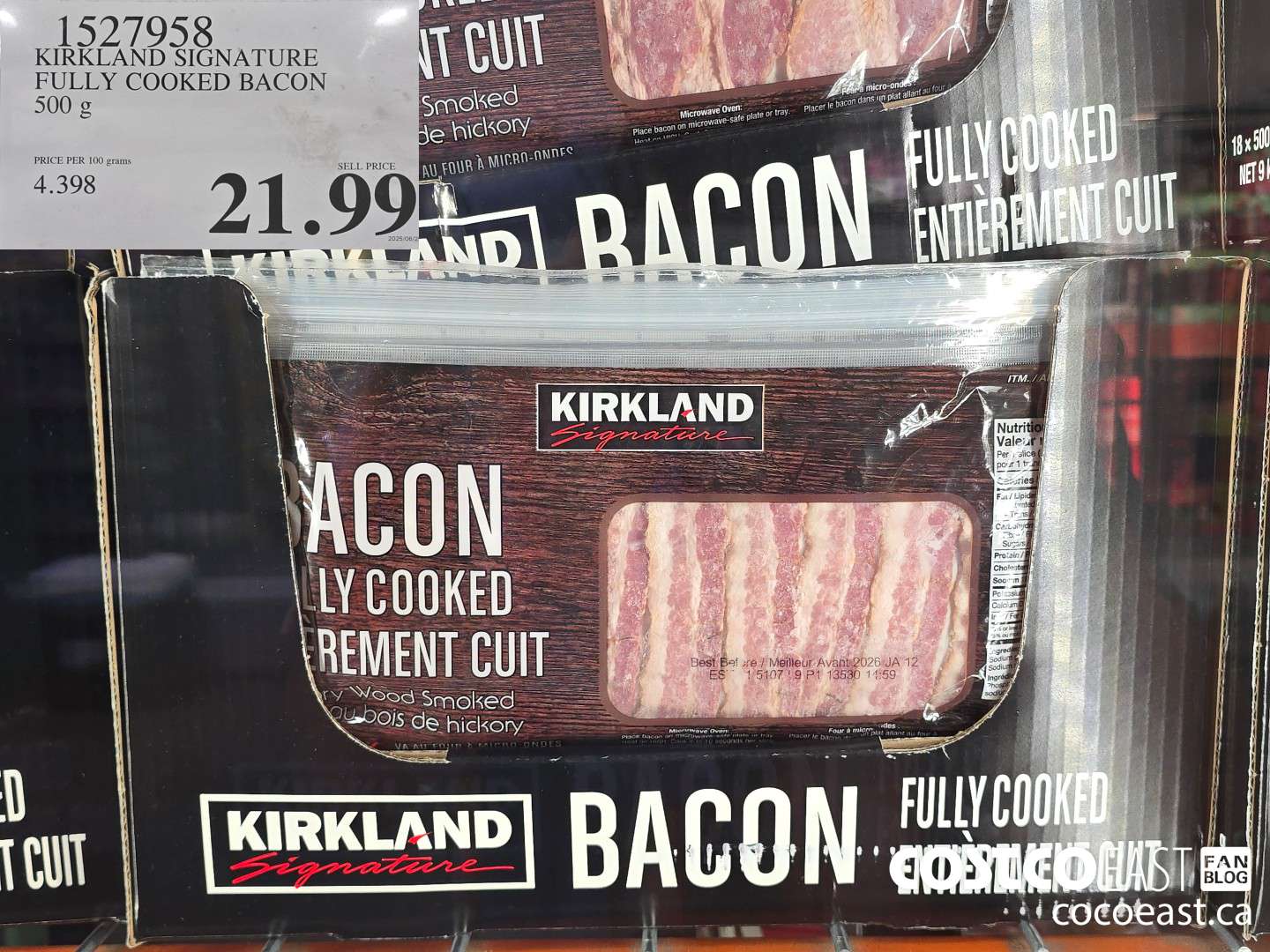 1527958 KIRKLAND SIGNATURE FULLY COOKED BACON 500 G $21.99