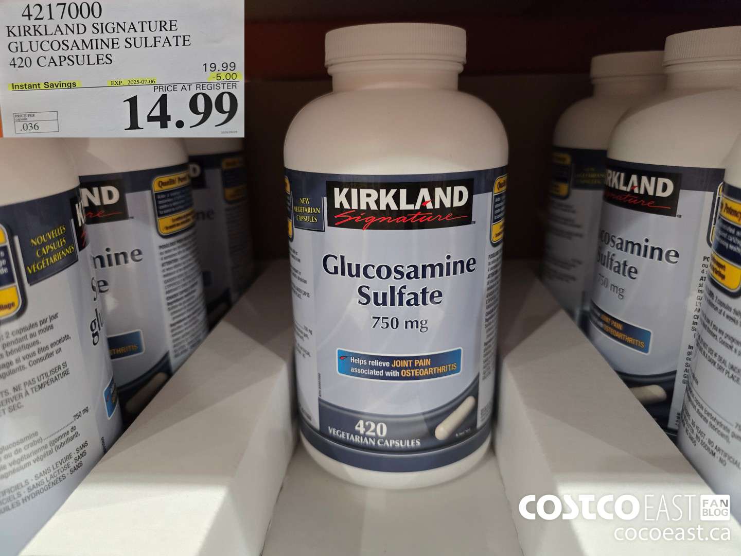 4217000 KIRKLAND SIGNATURE GLUCOSAMINE SULFATE 420 CAPSULES ($5.00 INSTANT SAVINGS EXPIRES ON 2025-07-06) $14.99