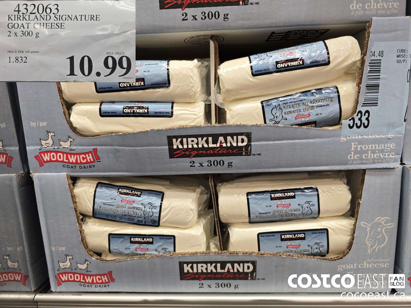 432063 KIRKLAND SIGNATURE GOAT CHEESE 2 X 300 G $10.99
