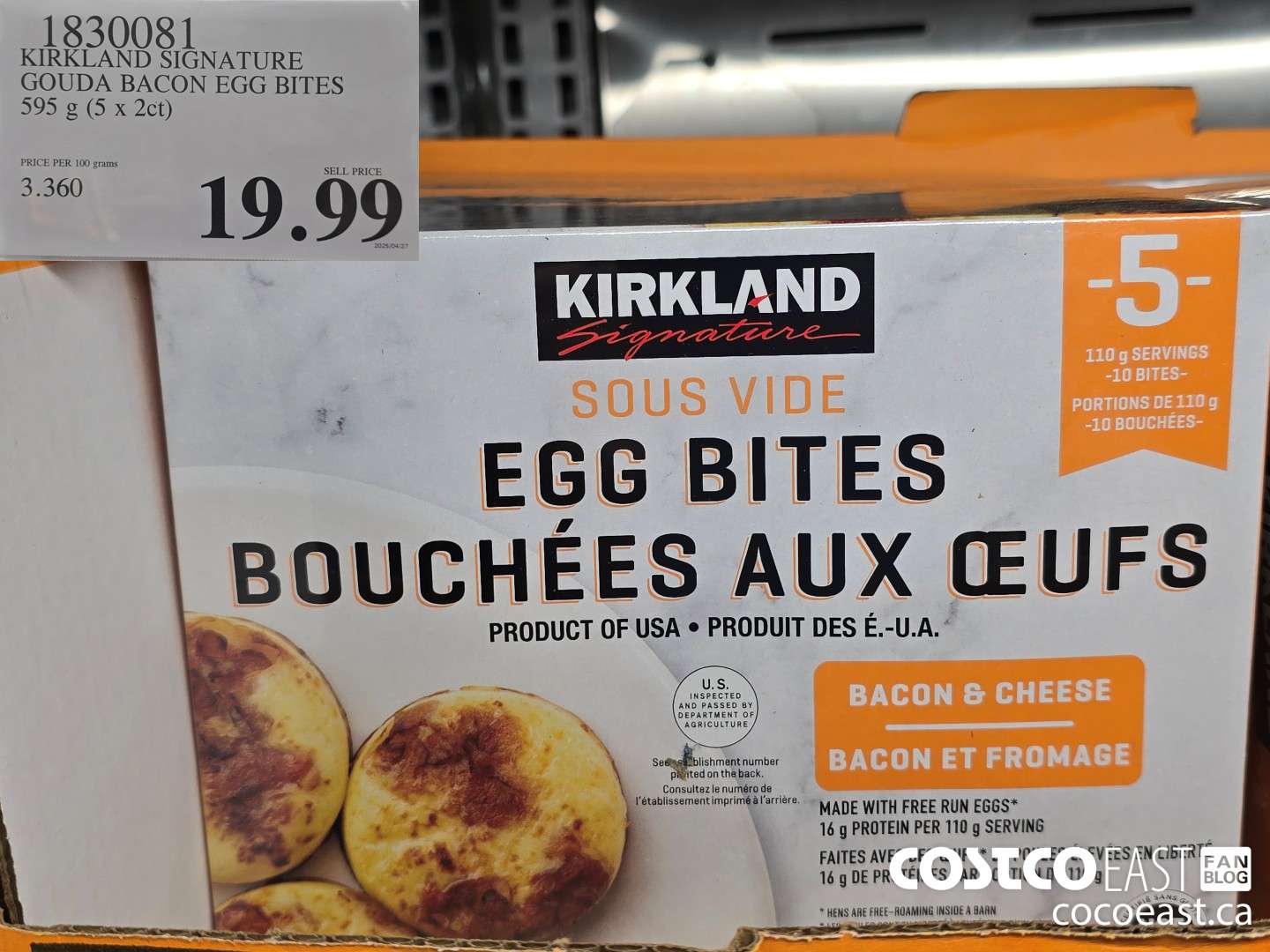 1830081 KIRKLAND SIGNATURE GOUDA BACON EGG BITES 595 G (5 X 2 CT) $19.99