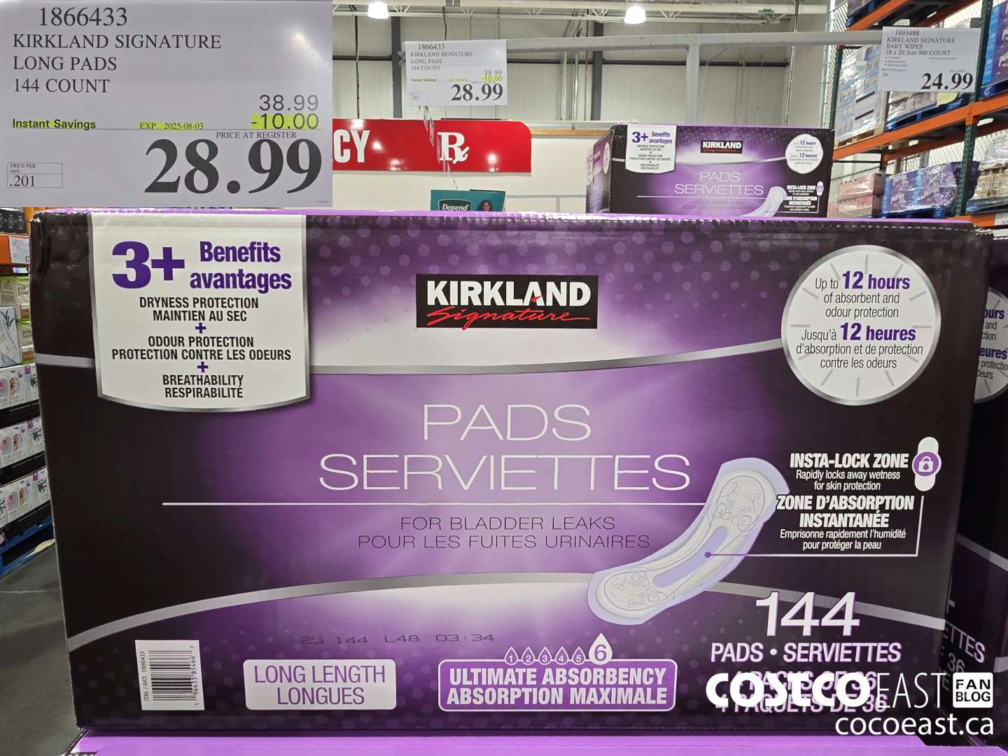 1866433 KIRKLAND SIGNATURE LONG PADS 144 COUNT ($10.00 INSTANT SAVINGS EXPIRES ON 2025-08-03) $28.99