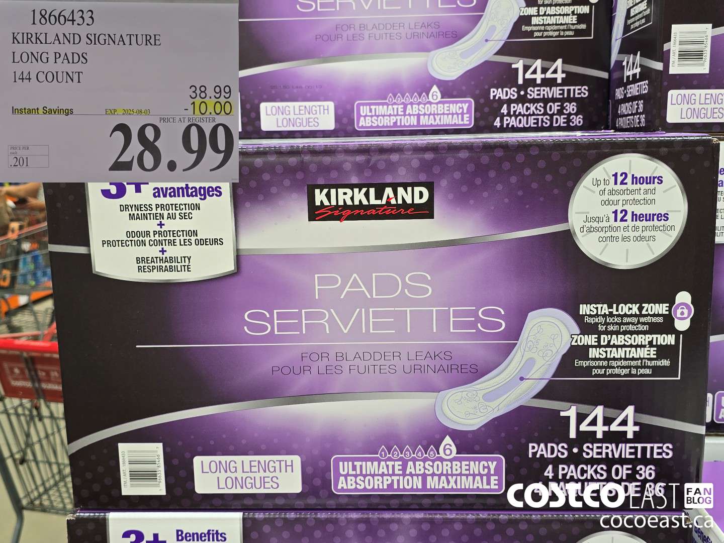1866433 KIRKLAND SIGNATURE LONG PADS 144 COUNT ($10.00 INSTANT SAVINGS EXPIRES ON 2025-08-03) $28.99