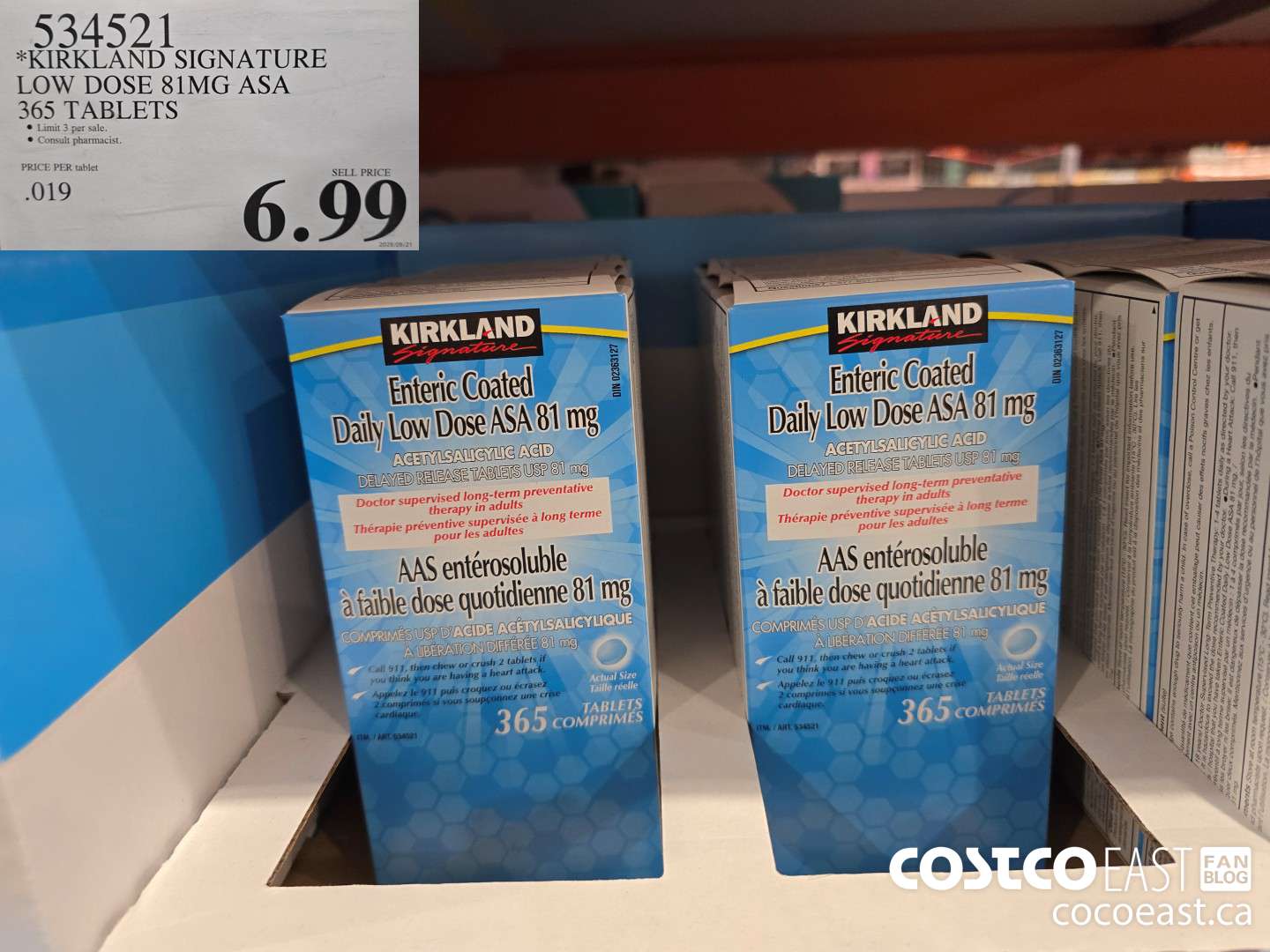 534521 KIRKLAND SIGNATURE LOW DOSE 81MG ASA 365 COATED TABLETS $6.99