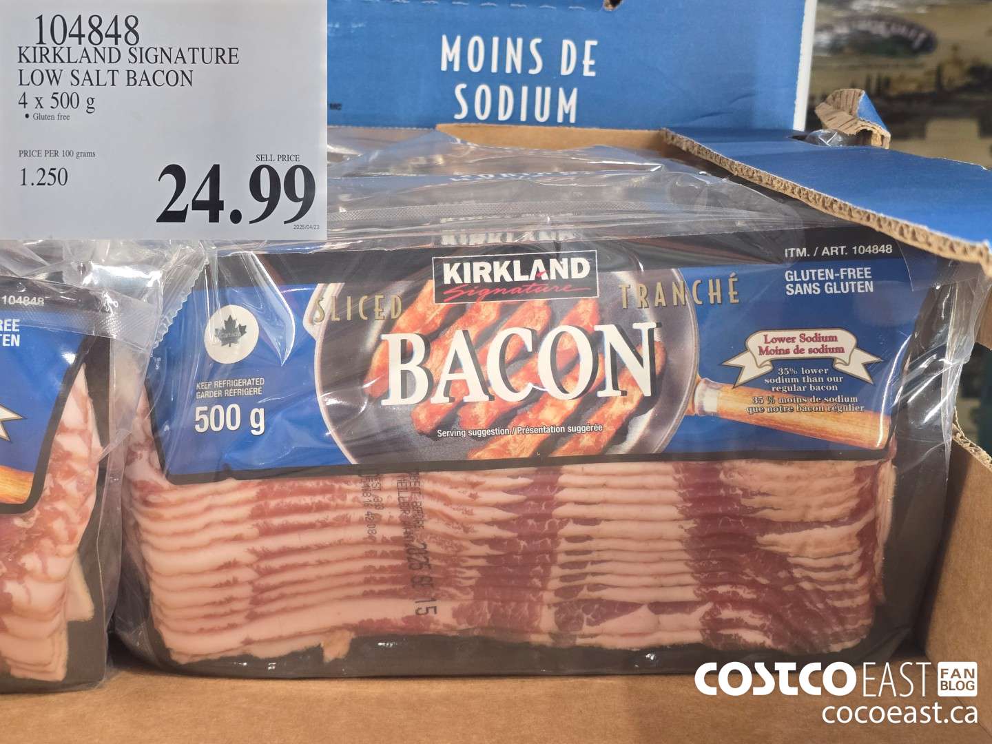 104848 KIRKLAND SIGNATURE LOW SALT BACON 4 x 500 g $24.99