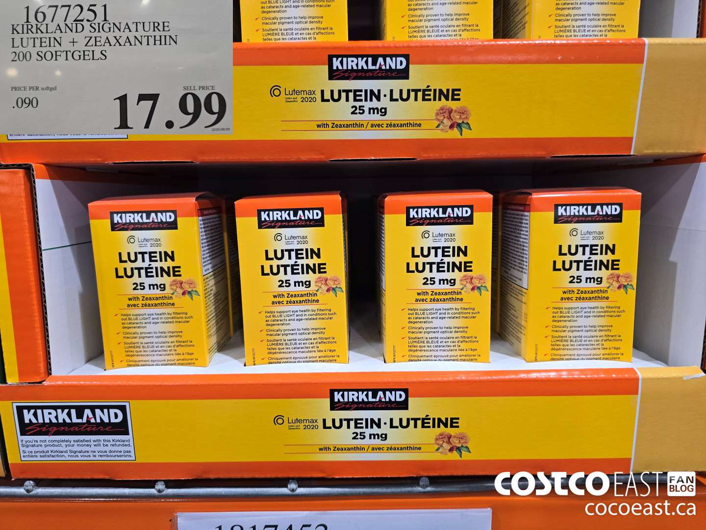 1677251 KIRKLAND SIGNATURE LUTEIN + ZEAXANTHIN 25 MG 200 SOFTGELS $17.99