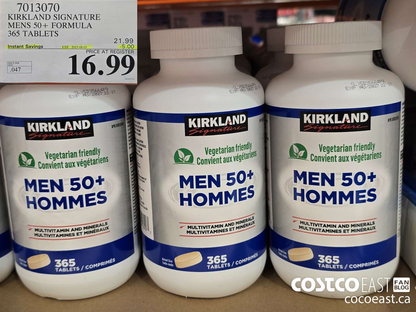 7013070 KIRKLAND SIGNATURE MENS 50+ FORMULA 365 TABLETS ($5.00 INSTANT SAVINGS EXPIRES ON 2025-08-03) $16.99