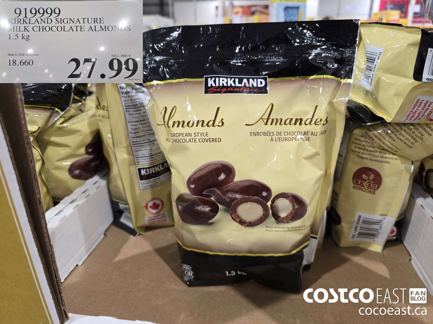 919999 KIRKLAND SIGNATURE MILK CHOCOLATE ALMONDS 1.5 KG $27.99
