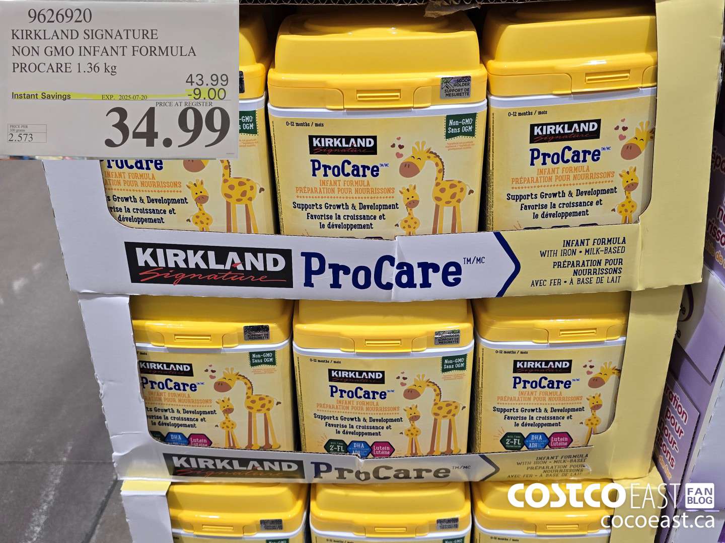 9626920 KIRKLAND SIGNATURE NON GMO INFANT FORMULA PROCARE 1.36 kg ($9.00 INSTANT SAVINGS EXPIRES ON 2025-07-20) $34.99