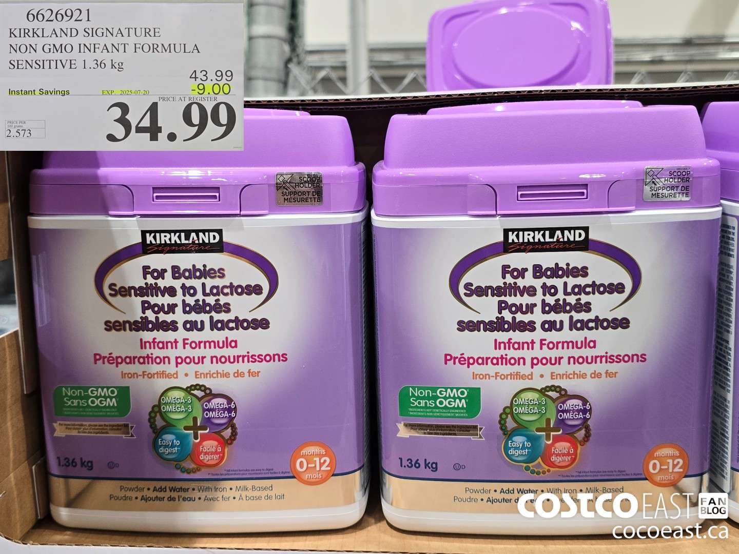 6626921 KIRKLAND SIGNATURE NON GMO INFANT FORMULA SENSITIVE 1.36 kg ($9.00 INSTANT SAVINGS EXPIRES ON 2025-07-20) $34.99