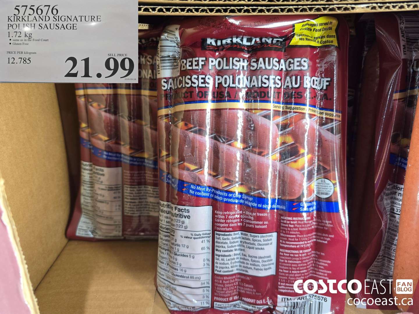575676 KIRKLAND SIGNATURE POLISH SAUSAGE 1.72 KG $21.99