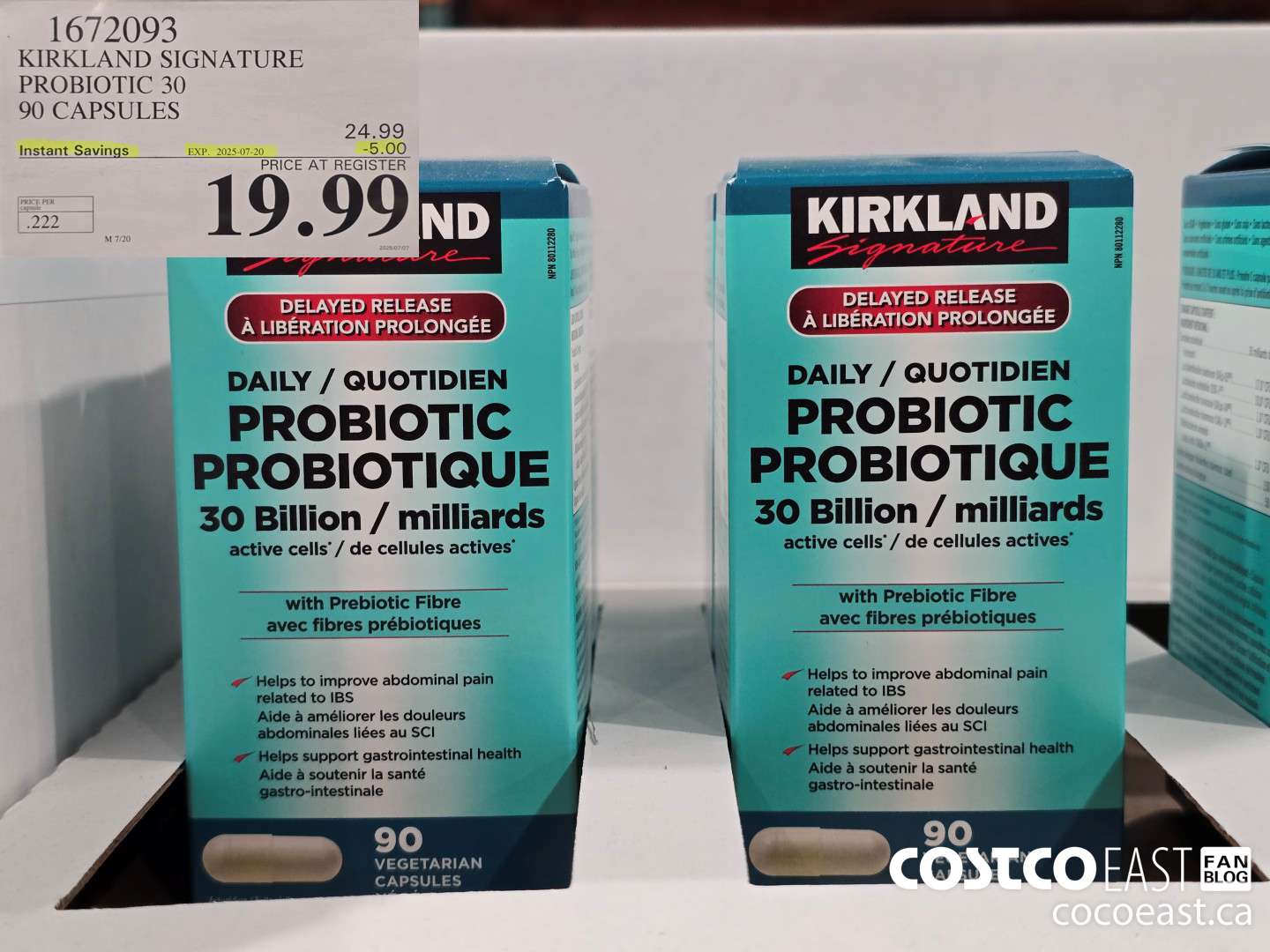 1672093 KIRKLAND SIGNATURE PROBIOTIC 30 BILLION 90 CAPSULES ($5.00 INSTANT SAVINGS EXPIRES ON 2025-07-20) $19.99